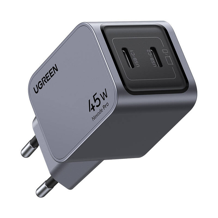 Ładowarka sieciowa US316 Ugreen Nexode Pro 45W, 2x USB-C (szara) + Kabel Ugreen USB Typ C - Lightning MFI 1m 3A 18W