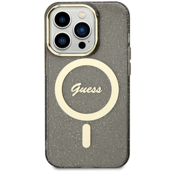 Etui Guess GUHMP14XHCMCGK iPhone 14 Pro Max 6.7" czarny/black hardcase Glitter Gold MagSafe Case