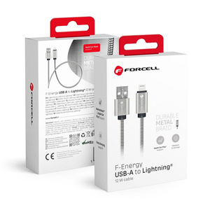 FORCELL F-ENERGY Metal C236 kabel USB A do Lightning 2,4A 12W 1 m srebrny