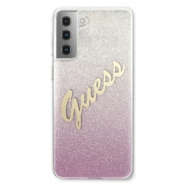 Etui GUESS Samsung Galaxy S21 Plus Glitter Gradient Script Różowy Hardcase