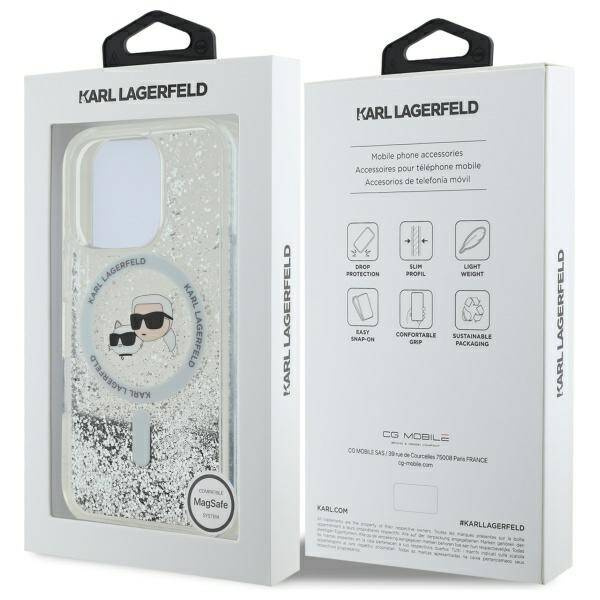 Etui Karl Lagerfeld iPhone 16 Pro 6.3" hardcase transparent Liquid Glitter Karl&Choupette Head Magsafe