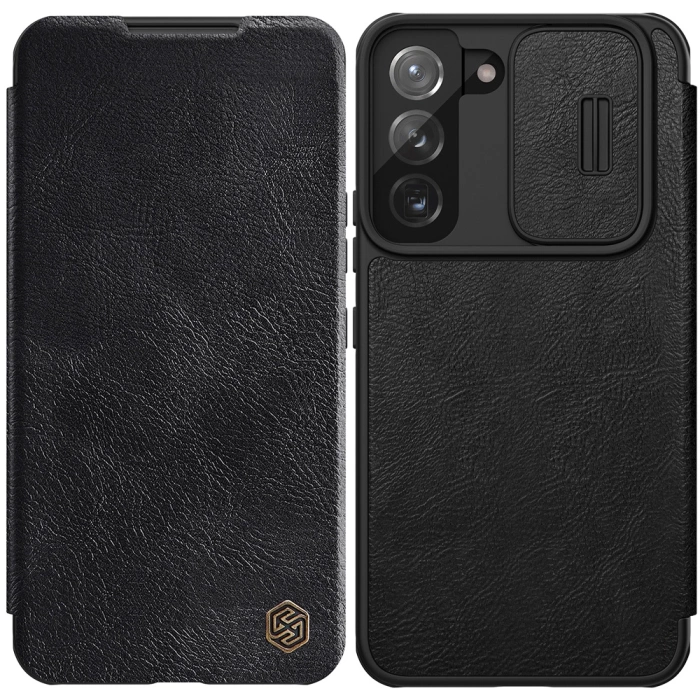 Nillkin Qin Leather Pro Case etui do Samsung Galaxy S22+ (S22 Plus) osłona na aparat kabura pokrowiec obudowa z klapką czarny