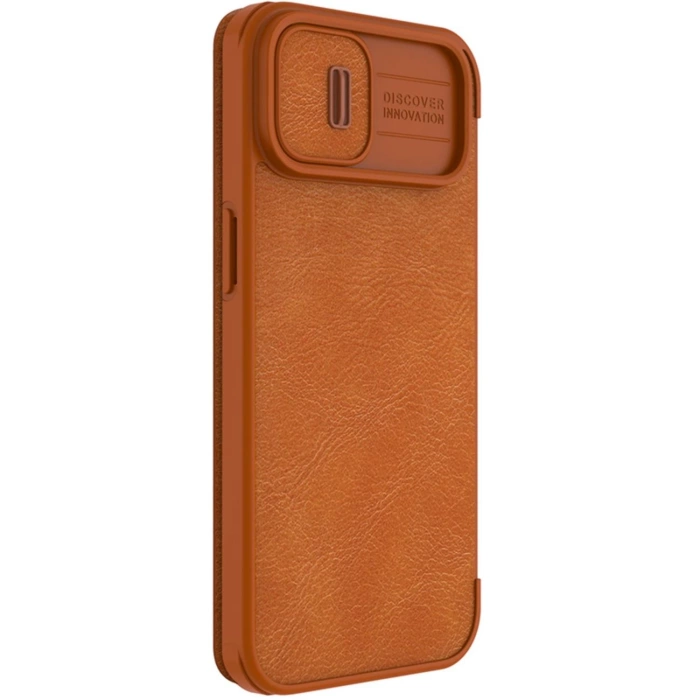 Nillkin Qin Leather Pro Case etui iPhone 14 Plus osłona na aparat kabura pokrowiec obudowa z klapką brązowy