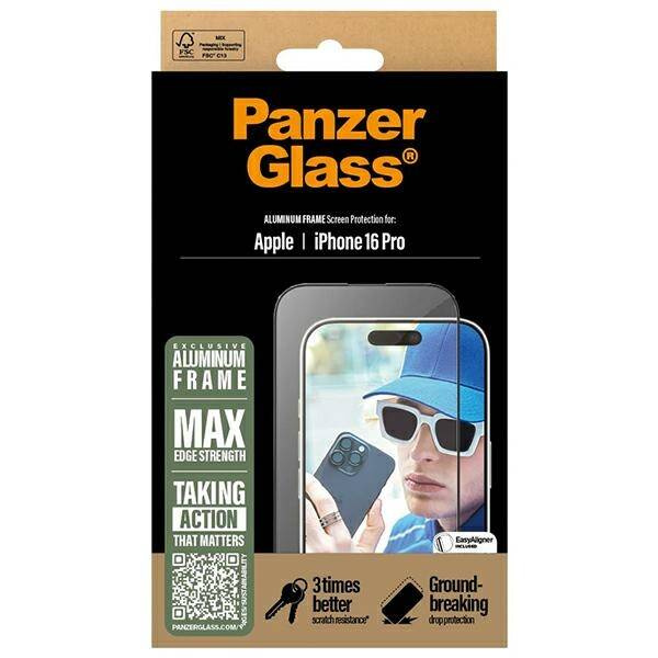 PanzerGlass Screen Protector Aluminum Frame iPhone 16 Pro 6.3" Ultra-Wide Fit 2850