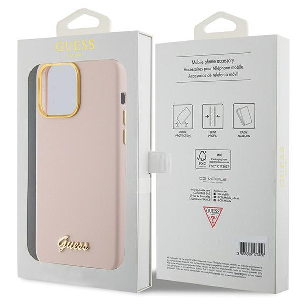 Etui Guess GUHCP15LSMBSLP iPhone 15 Pro 6.1" różowy/pink hardcase Silicone Script Metal Logo & Frame Case