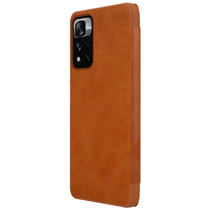 Nillkin Qin Case etui do Xiaomi Redmi Note 11 Pro+ (China) / Redmi Note 11 Pro (China) / Mi11i HyperCharge osłona na aparat kabura pokrowiec obudowa z klapką brązowy