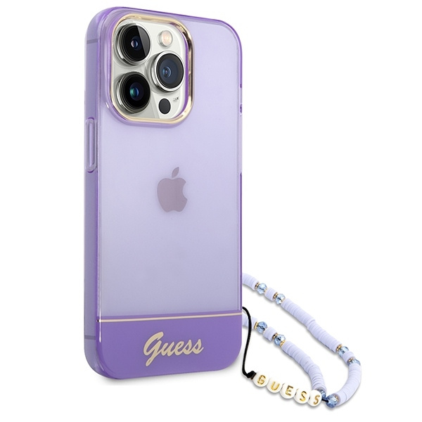 Etui GUESS Apple iPhone 14 Pro Translucent Pearl Strap Fioletowy Hardcase