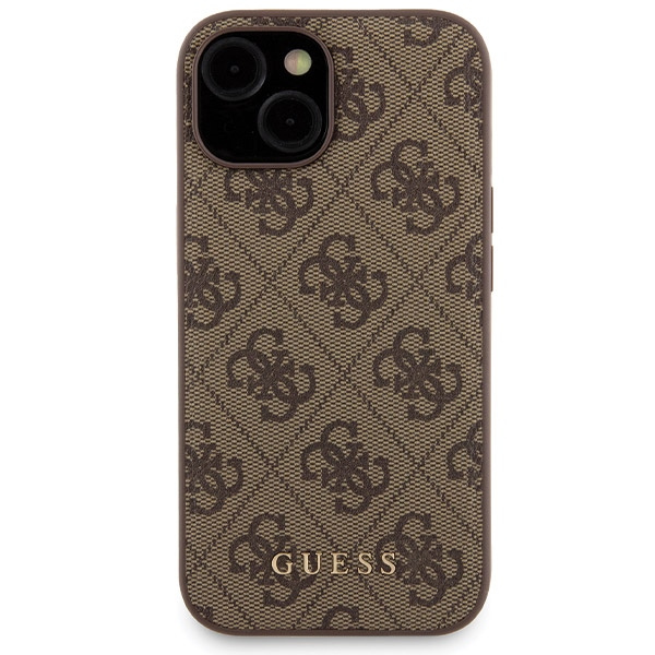 Zestaw Guess GUBPM5P15S4GEMGW iPhone 15 6.1" hardcase + Powerbank 5000mAh MagSafe brązowy/brown 4G Metal Logo