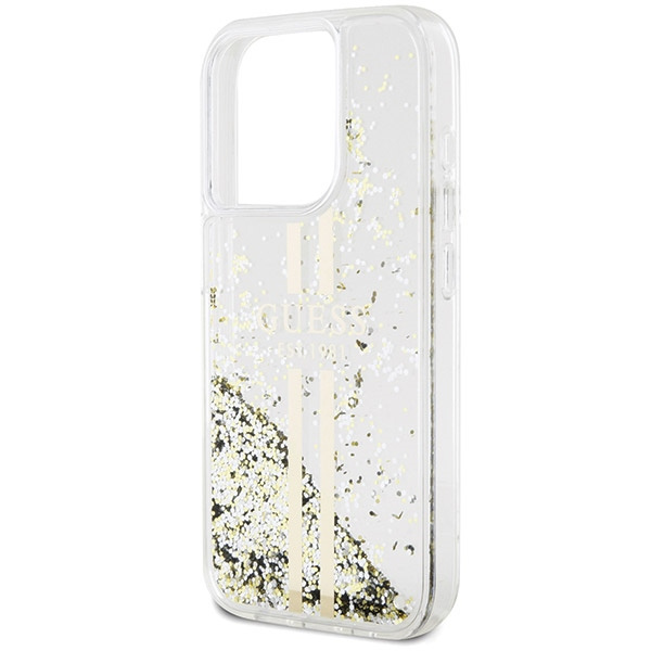 Etui Guess GUHCP15XLFCSEGT iPhone 15 Pro Max 6.7" transparent hardcase Liquid Glitter Gold Stripes Case