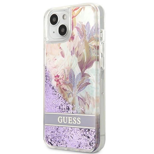 Etui GUESS Apple iPhone 13 Mini Flower Liquid Glitter Fioletowy Hardcase