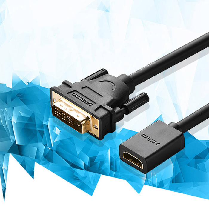 Ugreen kabel przewód adapter DVI (męski) - HDMI (żeński) 0.15m czarny (20118)