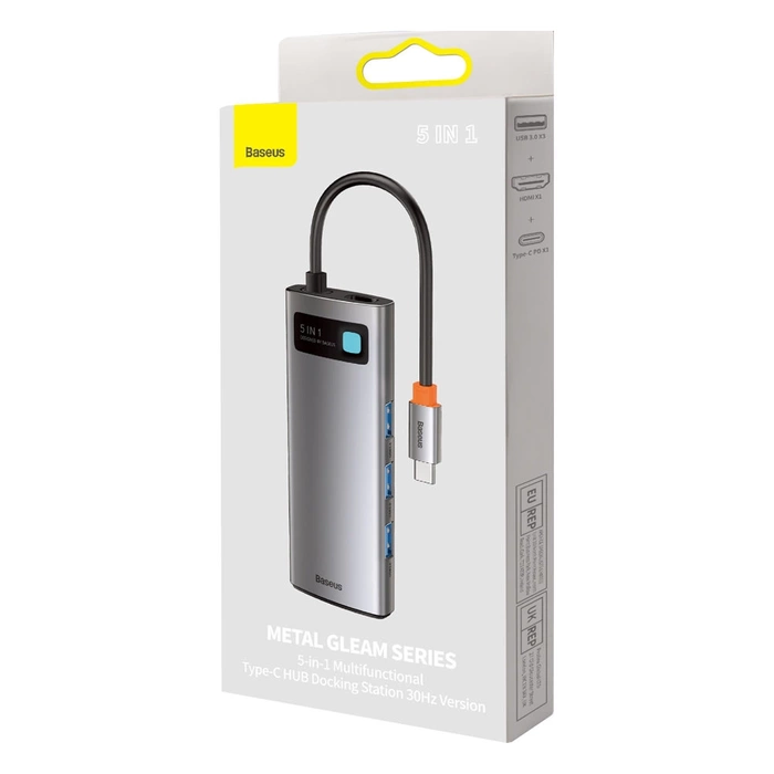 [PO ZWROCIE] Baseus Metal Gleam Series multifunkcjonalny HUB USB 5w1 USB Typ C PD 100W HDMI szary (WKWG020013)