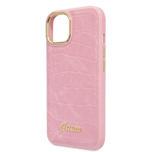 Etui GUESS Apple iPhone 14 Croco Collection Różowy Hardcase