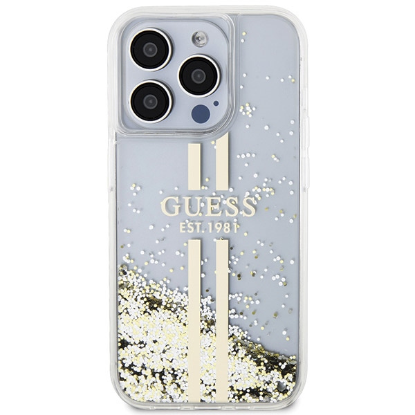 Etui Guess GUHCP15XLFCSEGT iPhone 15 Pro Max 6.7" transparent hardcase Liquid Glitter Gold Stripes Case