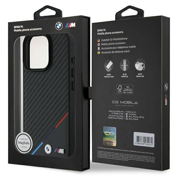 Etui BMW iPhone 16 Pro Max 6.9" czarny/black hardcase M Carbon Tricolor Line MagSafe