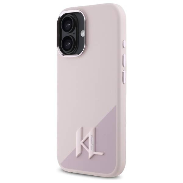 Etui Karl Lagerfeld iPhone 16 6.1" różowy/pink hardcase Silicone Shadow Metal Initial MagSafe