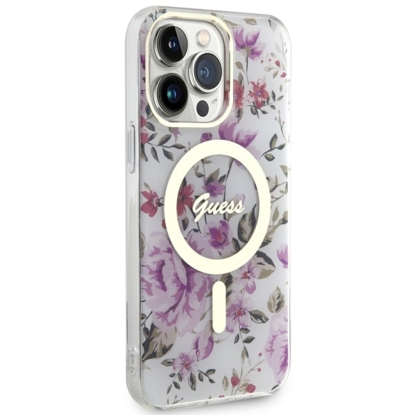 Etui Guess GUHMP14LHCFWST iPhone 14 Pro 6.1" transparent hardcase Flower MagSafe Case