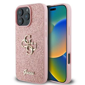 Etui Guess iPhone 16 Pro 6.3" różowy/pink hardcase Fixed Glitter Big 4G