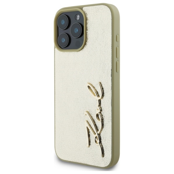 Etui Karl Lagerfeld iPhone 16 Pro Max złoty/gold HC Wrinkled PU Metal Signature