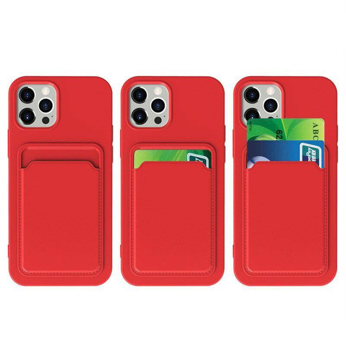 Card Case silikonowe etui portfel z kieszonką na kartę dokumenty do iPhone 12 Pro czerwony