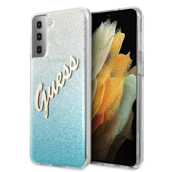 Etui GUESS Samsung Galaxy S21 Plus Glitter Gradient Script Niebieski Hardcase