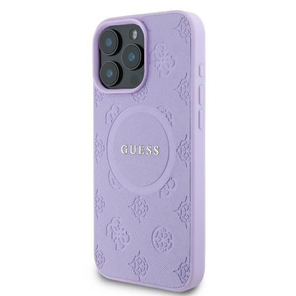 Etui Guess iPhone 16 Pro 6.3" fioletowy/purple hardcase Saffiano Peony Classic Logo MagSafe