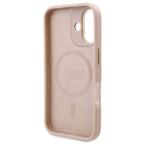 Etui Guess iPhone 16 6.1" różowy/pink hardcase 4G Logo Plate MagSafe