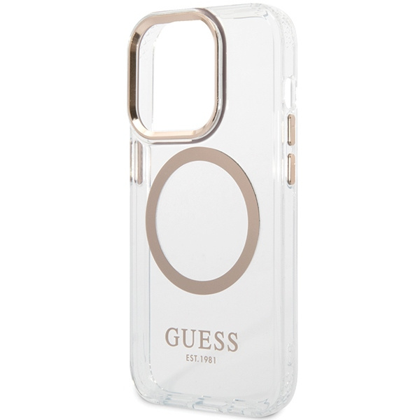 Guess GUHMP15XHTRMD iPhone 15 Pro Max 6.7" złoty/gold hard case Metal Outline Magsafe