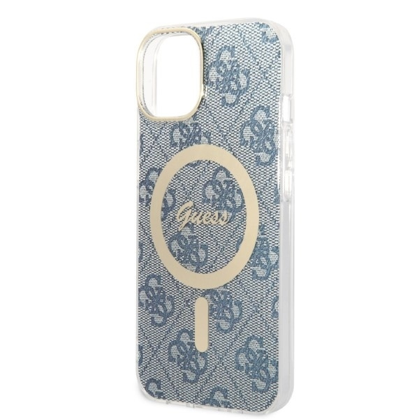 Zestaw Etui Guess Case+ Charger iPhone 14 Plus 6,7" niebieski/blue hard case 4G Print MagSafe