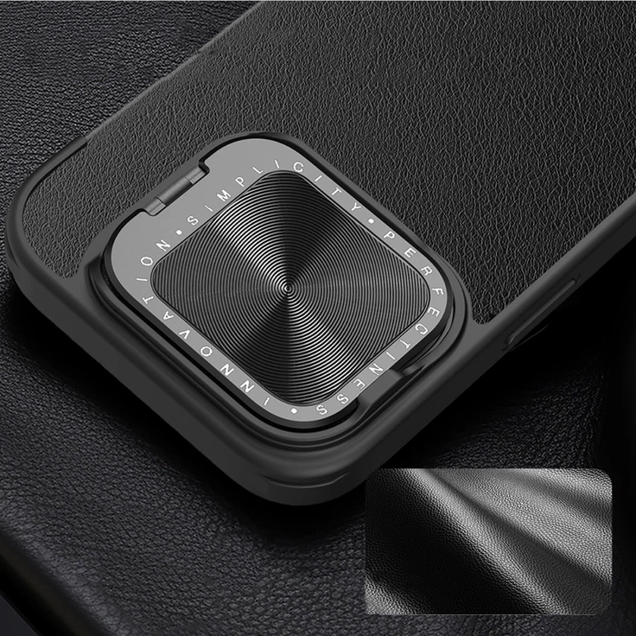 Etui Nillkin Qin Prop Leather Case z osłoną na aparat i podstawką na iPhone 16 Pro Max - czarne