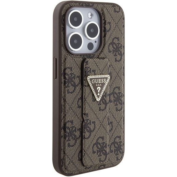 Etui Guess GUHCP15LPGS4TDW iPhone 15 Pro 6.1" brązowy/brown hardcase Grip Stand 4G Triangle Strass Case