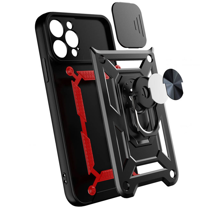 Etui Hybrid Armor Camshield Etui iPhone 13 Pro Pancerny Pokrowiec Z Osłoną Na Aparat Czarne Case