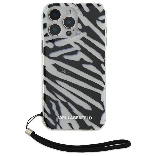 Etui Karl Lagerfeld iPhone 16 Pro 6.3" czarny/black hardcase IML Zebra Pattern & Cord