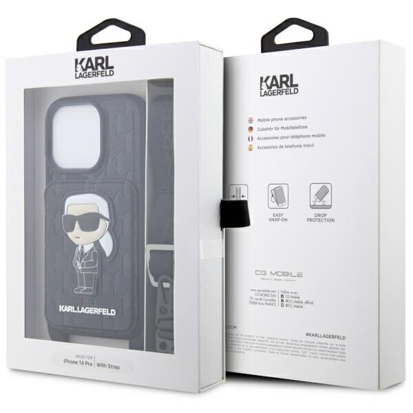 Etui Karl Lagerfeld KLHCP14LCSAKHPKK iPhone 14 Pro 6.1" hardcase czarny/black Crossbody Saffiano Monogram Ikonik Case