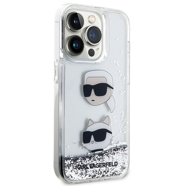 Etui Karl Lagerfeld KLHCP14LLDHKCNS iPhone 14 Pro 6.1" srebrny/silver hardcase Liquid Glitter Karl & Choupette Heads Case