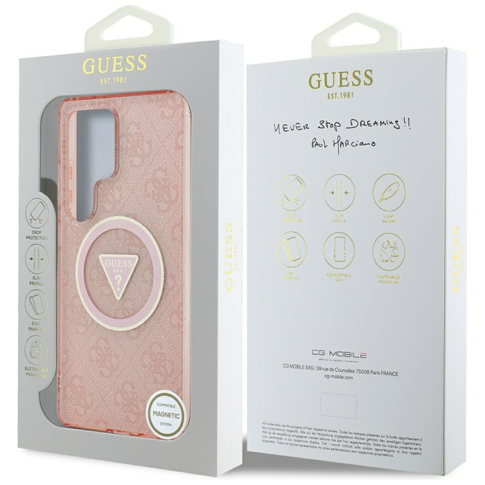 Etui Guess 4G Glitter Triangle Buttons    MagSafe do Samsung Galaxy S25 Ultra różowy