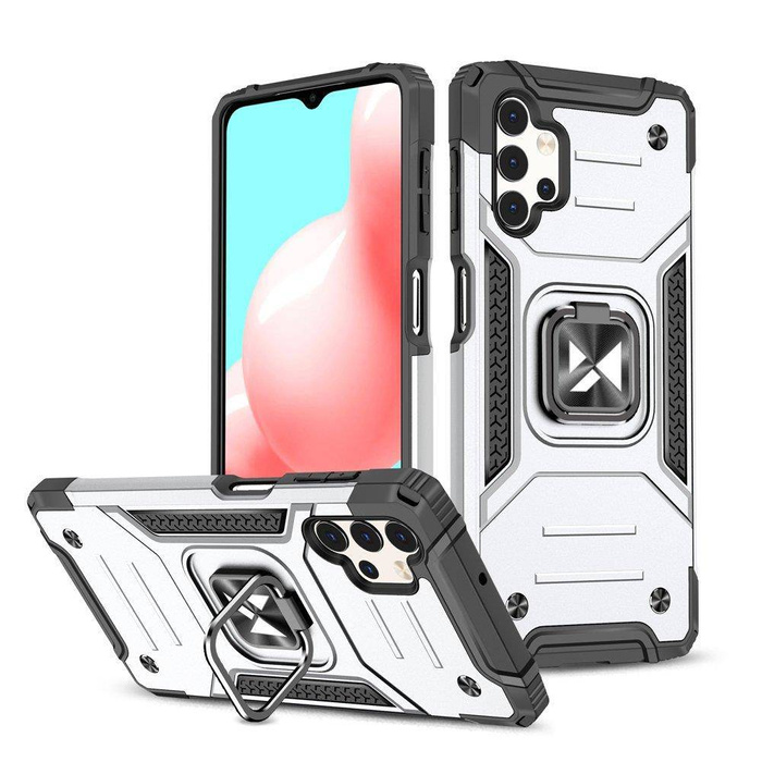 Wozinsky Ring Armor pancerne hybrydowe etui pokrowiec + magnetyczny uchwyt Samsung Galaxy A73 srebrny