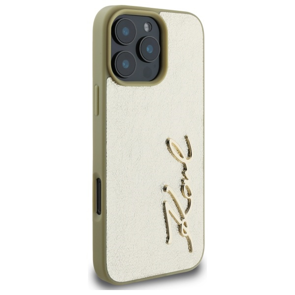 Etui Karl Lagerfeld iPhone 16 Pro Max złoty/gold HC Wrinkled PU Metal Signature