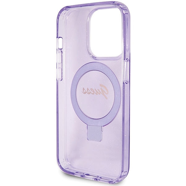 Etui Guess GUHMP15LHRSGSU iPhone 15 Pro 6.1" fioletowy/purple hardcase Ring Stand Script Glitter MagSafe Case