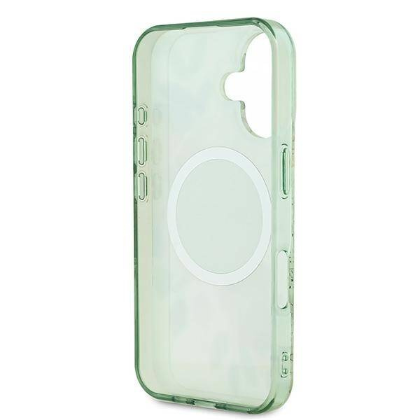 Etui Guess iPhone 16 6.1" zielony/green hardcase IML Flower & Tonal Circle MagSafe