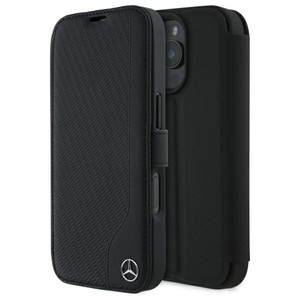 Etui Mercedes iPhone 16 Pro    6.3" czarny/black Leather Wood Imitation