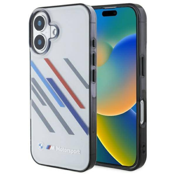 Etui BMW iPhone 16 6.1" szary/grey hardcase Motosport IML Random Stripes