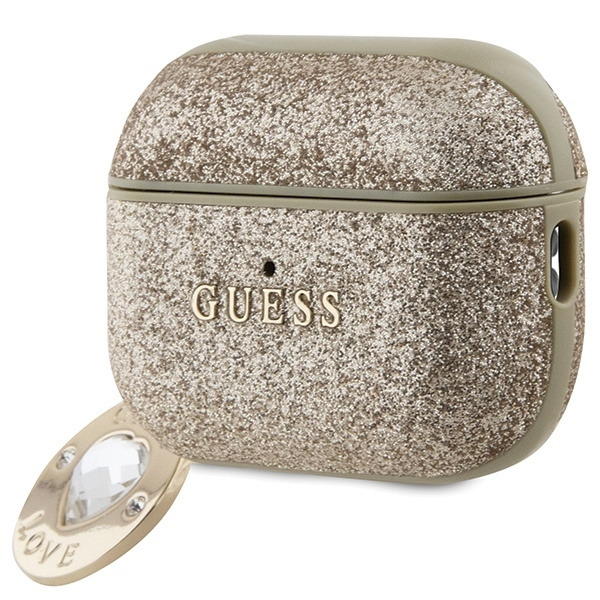 Etui Guess GUAP2PGEHCDD AirPods Pro 2 cover złoty/gold Fixed Glitter Heart Diamond Charm Case