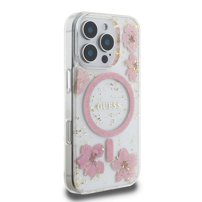 Guess GUHMP16LRBFGFGMP iPhone 16 Pro      6.3" różowy/pink hardcase Resin Flower Glitter MagSafe