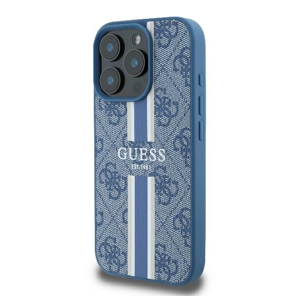 Etui Guess iPhone 16 Pro 6.3" niebieski/blue hardcase 4G Printed Stripes MagSafe