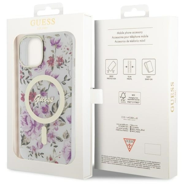 Etui Guess GUHMP14MHCFWST iPhone 14 Plus 6.7" transparent hardcase Flower MagSafe Case