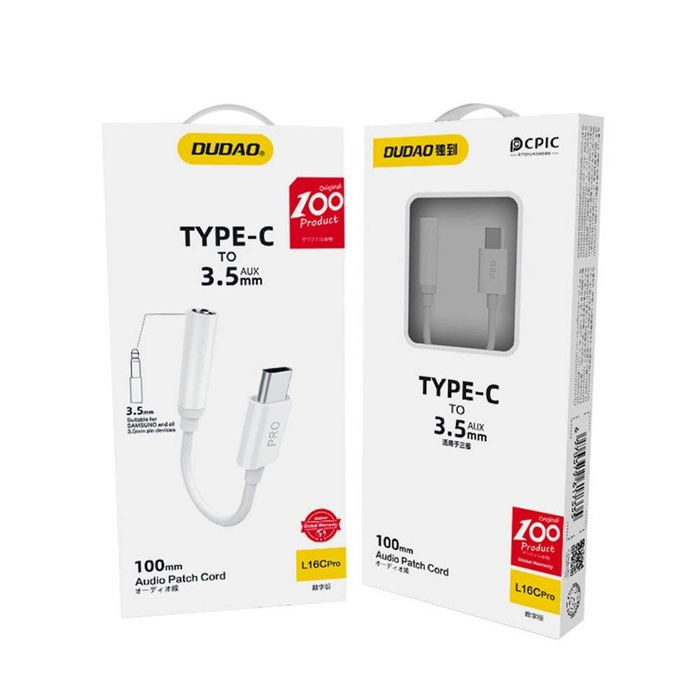 Dudao adapter audio przejściówka do słuchawek z USB Typ C na mini jack 3,5 mm biały (L16CPro white)