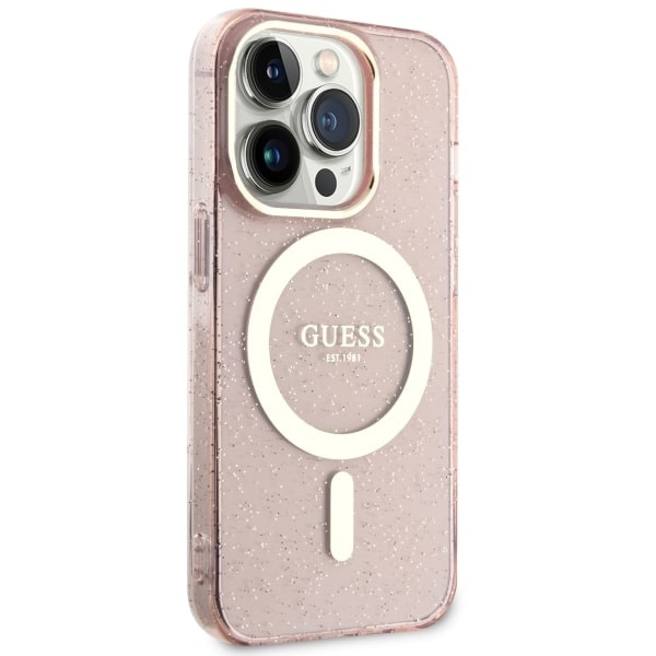 Etui Guess GUHMP14LHCMCGP iPhone 14 Pro 6.1" różowy/pink hardcase Glitter Gold MagSafe Case