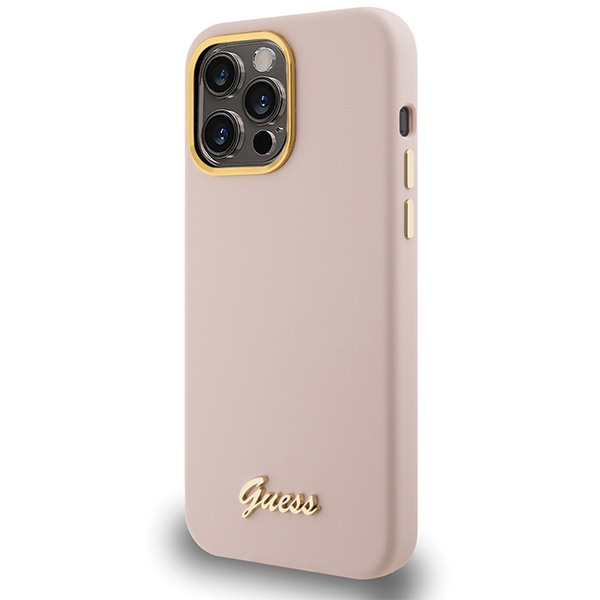 Etui Guess GUHCP15LSMBSLP iPhone 15 Pro 6.1" różowy/pink hardcase Silicone Script Metal Logo & Frame Case