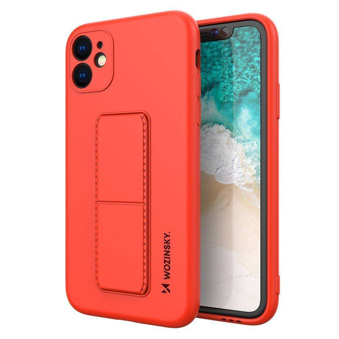 Wozinsky Kickstand Case elastyczne silikonowe etui z podstawką iPhone 12 czerwony